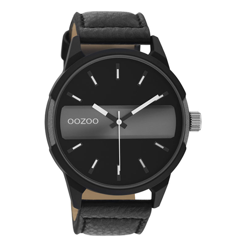 OOZOO Uhr Lederarmband Schwarz Zifferblatt Grau Schwarz 48 mm C1102