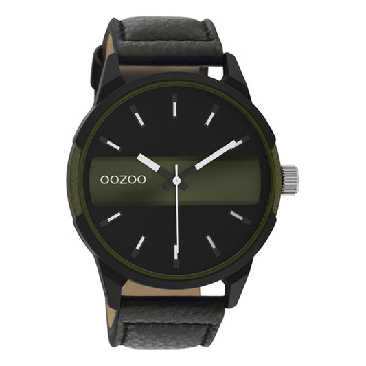 OOZOO Uhr Lederarmband Schwarz Zifferblatt Oliv Schwarz 48 mm C11002