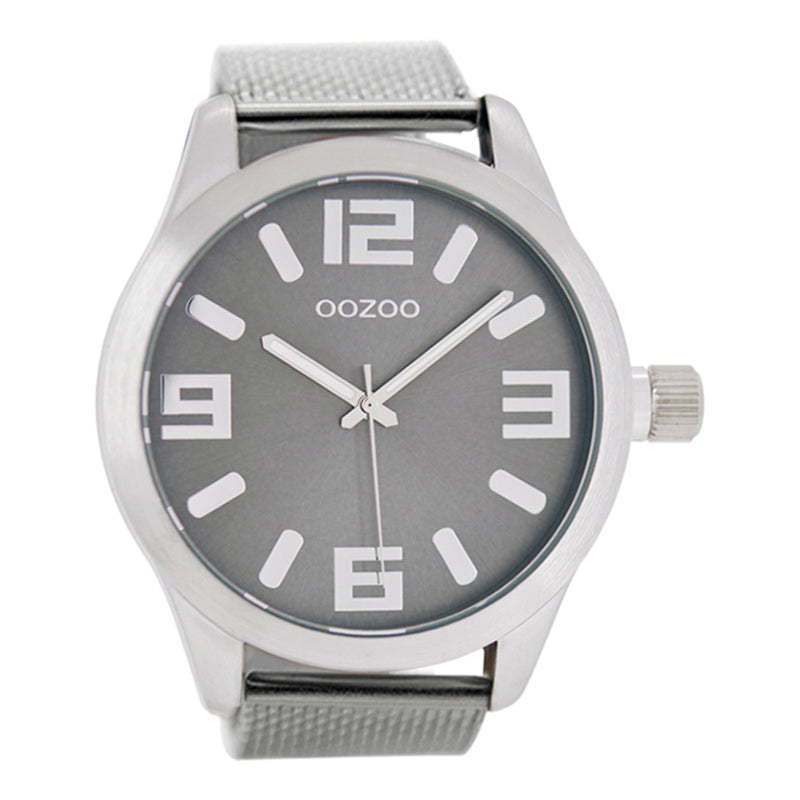 OOZOO Uhr Mesh-Armband Edelstahl Grau Große Ziffern 51 mm C1013M