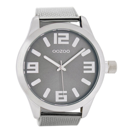 OOZOO Uhr Mesh-Armband Edelstahl Grau Große Ziffern 51 mm C1013M