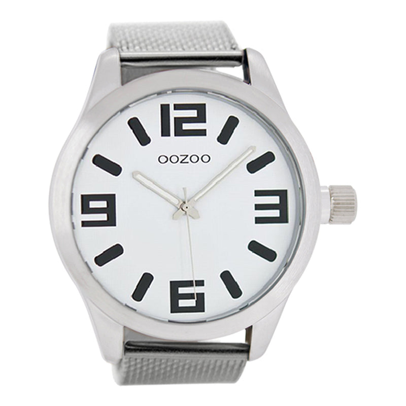 OOZOO Uhr Mesh-Armband Edelstahl Weiß Große Ziffern 51 mm C1001M
