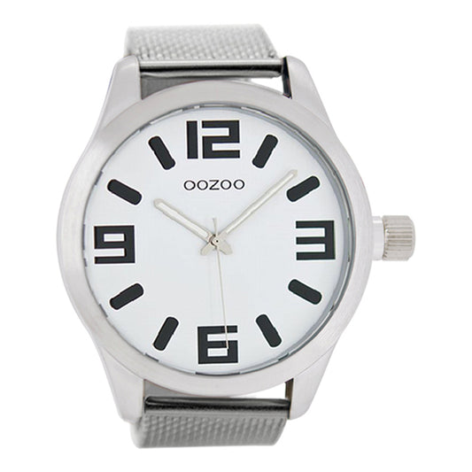 OOZOO Uhr Mesh-Armband Edelstahl Weiß Große Ziffern 51 mm C1001M