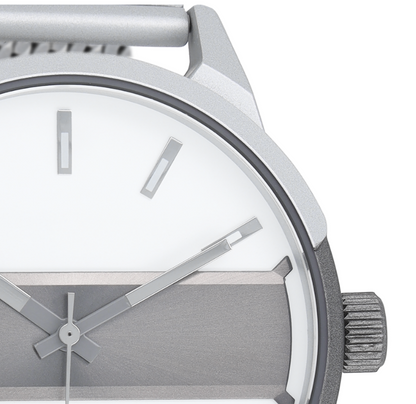 OOZOO Uhr Mesh-Armband Edelstahl Zifferblatt Weiß Grau 48 mm C11105 Detail