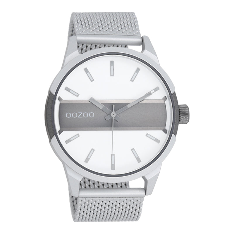 OOZOO Uhr Mesh-Armband Edelstahl Zifferblatt Weiß Grau 48 mm C11105
