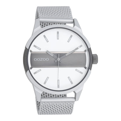 OOZOO Uhr Mesh-Armband Edelstahl Zifferblatt Weiß Grau 48 mm C11105