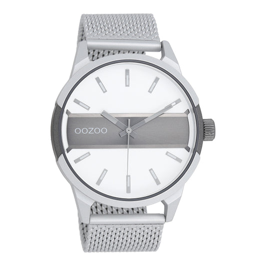 OOZOO Uhr Mesh-Armband Edelstahl Zifferblatt Weiß Grau 48 mm C11105