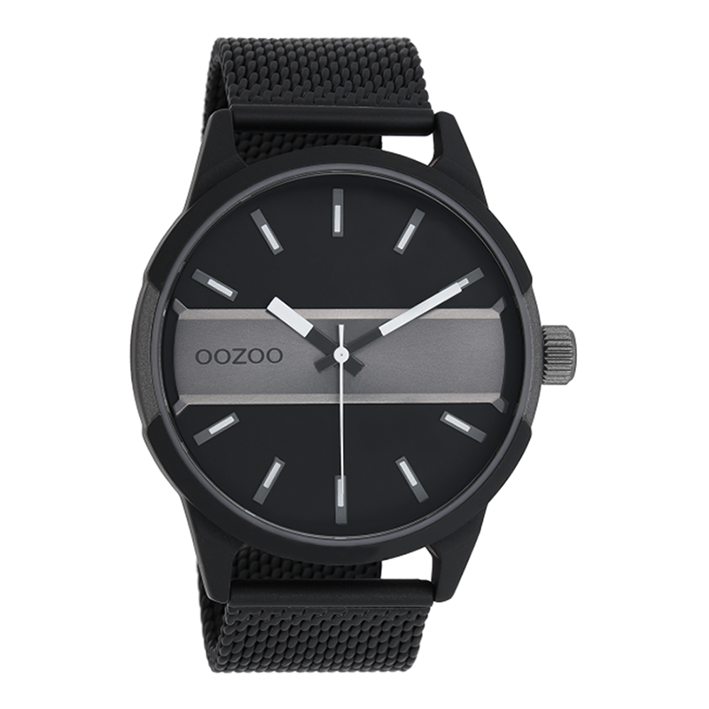 OOZOO Uhr Mesh-Armband Schwarz Plattiert Zifferblatt Schwarz Grau 48 mm C11109