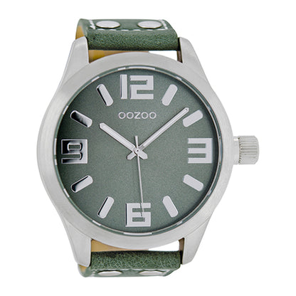 OOZOO Uhr Oliv Edelstahlgehäuse Lederarmband Große Ziffern 51 mm C1011