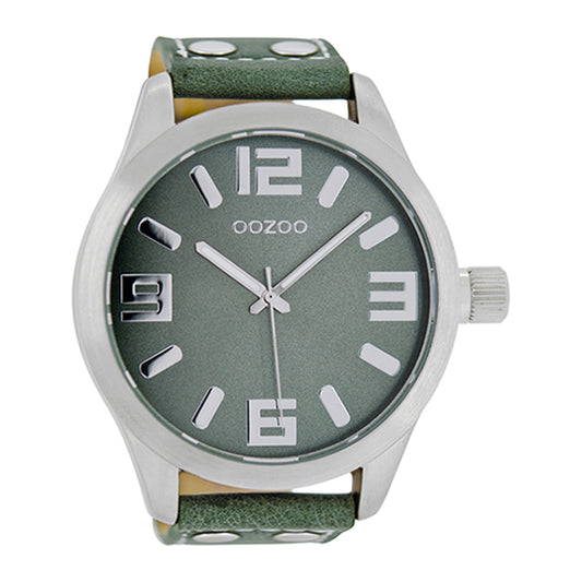OOZOO Uhr Oliv Edelstahlgehäuse Lederarmband Große Ziffern 51 mm C1011