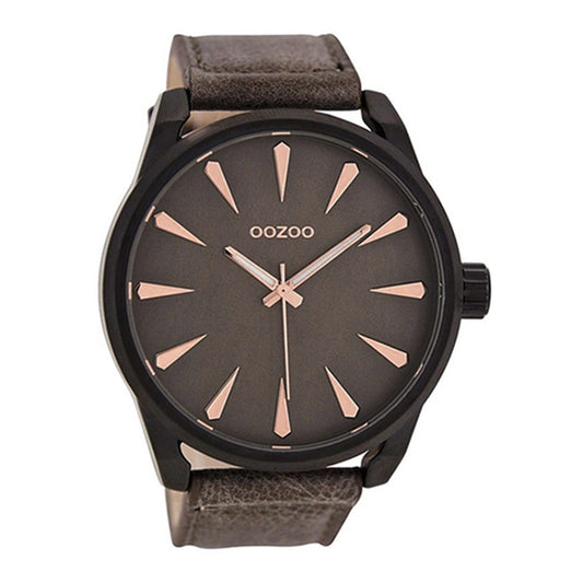 OOZOO Uhr Schwarz Plattiert Lederarmband Braun Zifferblatt Braun Ziffern Roséfarben 48 mm C8228