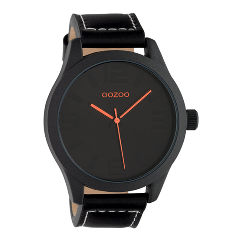 OOZOO Uhr Schwarz Plattiert Lederarmband Schwarz Zeiger Orange 46 mm C106