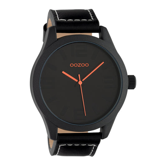 OOZOO Uhr Schwarz Plattiert Lederarmband Schwarz Zeiger Orange 46 mm C106