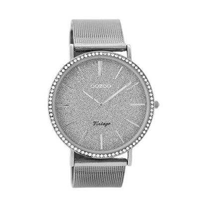 OOZOO Uhr Ultra Slim Flach Mesh-Armband Edelstahl Zifferblatt Grau Kristall-Lünette 40 mm C8891