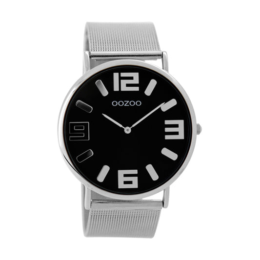 OOZOO Uhr Ultra Slim Flach Mesh-Armband Edelstahl Zifferblatt Schwarz 42 mm C8881