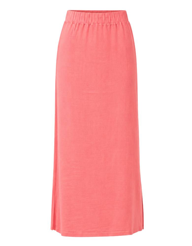 Outryght Midi-Rock Luisa Linen Guava Coral Leinen-Viskose-Mix Seitenschlitz Flexibler Bund