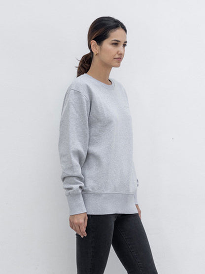Outryght Sweatshirt Ashi Unisex Grau Meliert Label-Print Logo-Print Rückseite Schwarz 100 % Baumwolle Seitlich