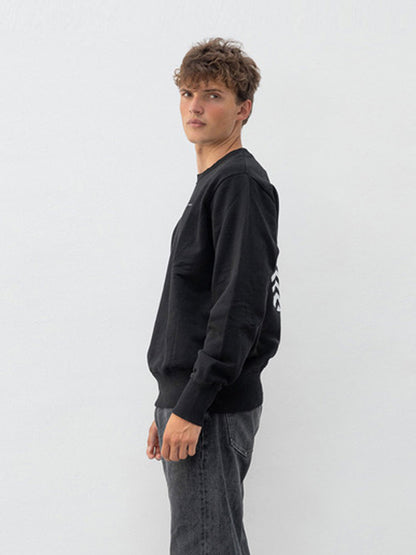 Outryght Sweatshirt Ashi Unisex Schwarz Label-Print Logo-Print Rückseite Weiß 100 % Baumwolle Seitlich