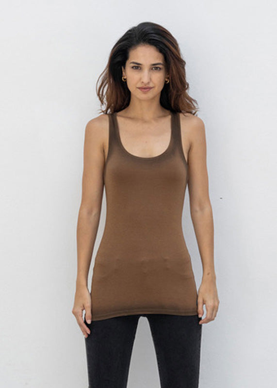 Outryght Tanktop Pia Long Braun Spray-Effekt Slim-Fit Lyocell-Baumwoll-Mix