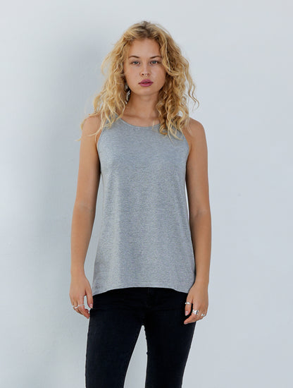 Outryght Tanktop Tina Long Metallic Silver Grey A-Form Spaghettiträger Entspannte Passform