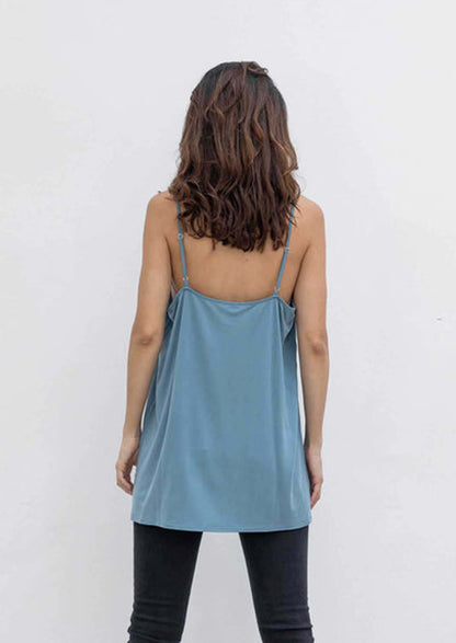 Outryght Top Paulina Smoked Blue Denim-Blau Cupro-Mix Weich Fließend A-Form Spaghettiträger Längenverstellbar Rückseite