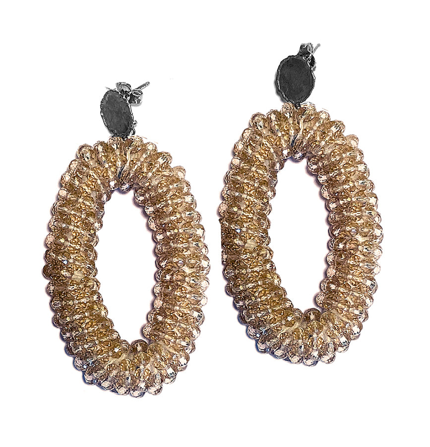 Ovale Statement-Ohrringe Swarovski-Perlen Nude 925 Sterling Silber Matt LOTT.gioielli 7 cm
