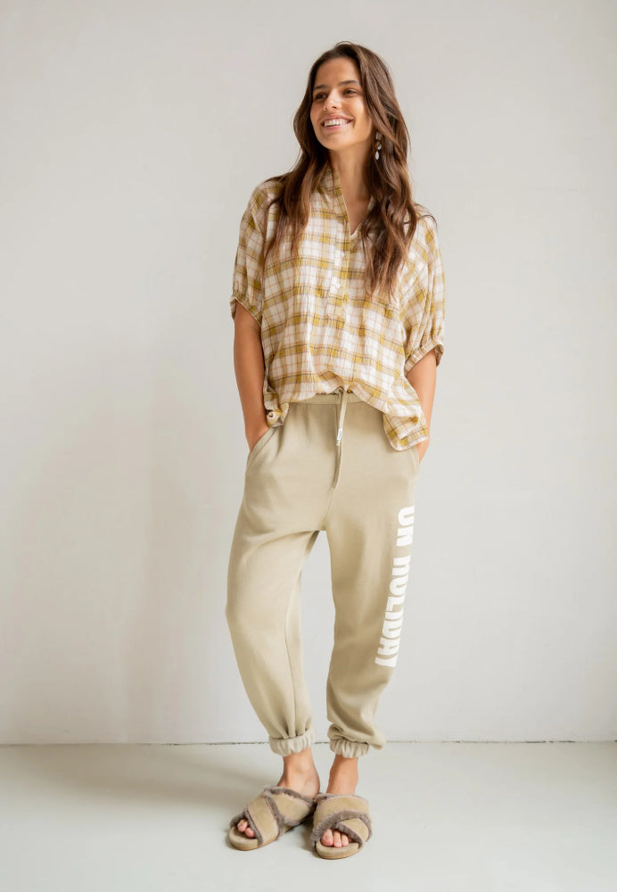 PENN&INK N.Y Bluse Karo Kurzarm Bamboo Check Casual-Fit Model 1