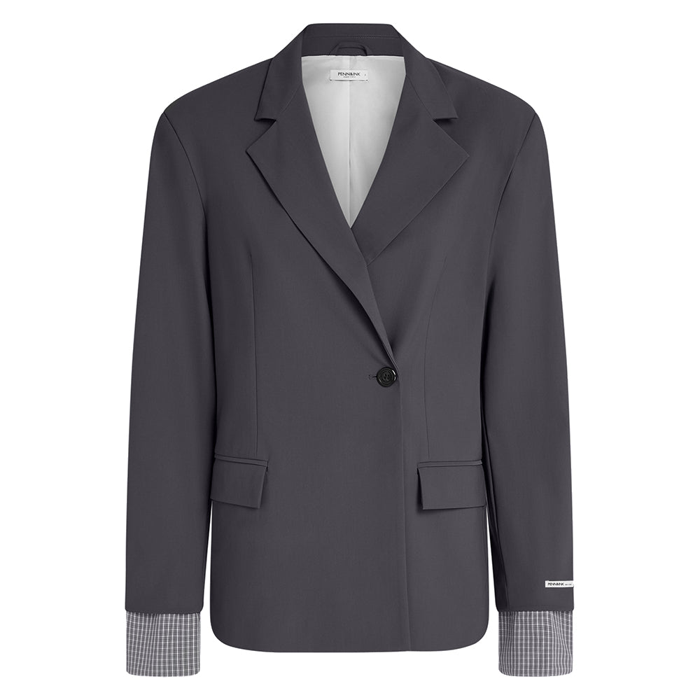 PENN&INK N.Y Blazer Anthrazit Travel-Quality Relaxed-Fit Karo-Manschetten