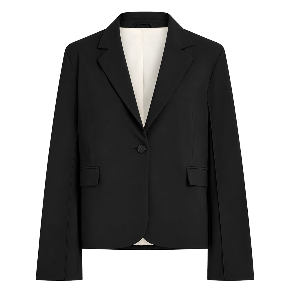 PENN&INK N.Y Blazer Black Schwarz Boxy Fit Travel-Quality Reverskragen Ausgestellte Ärmel