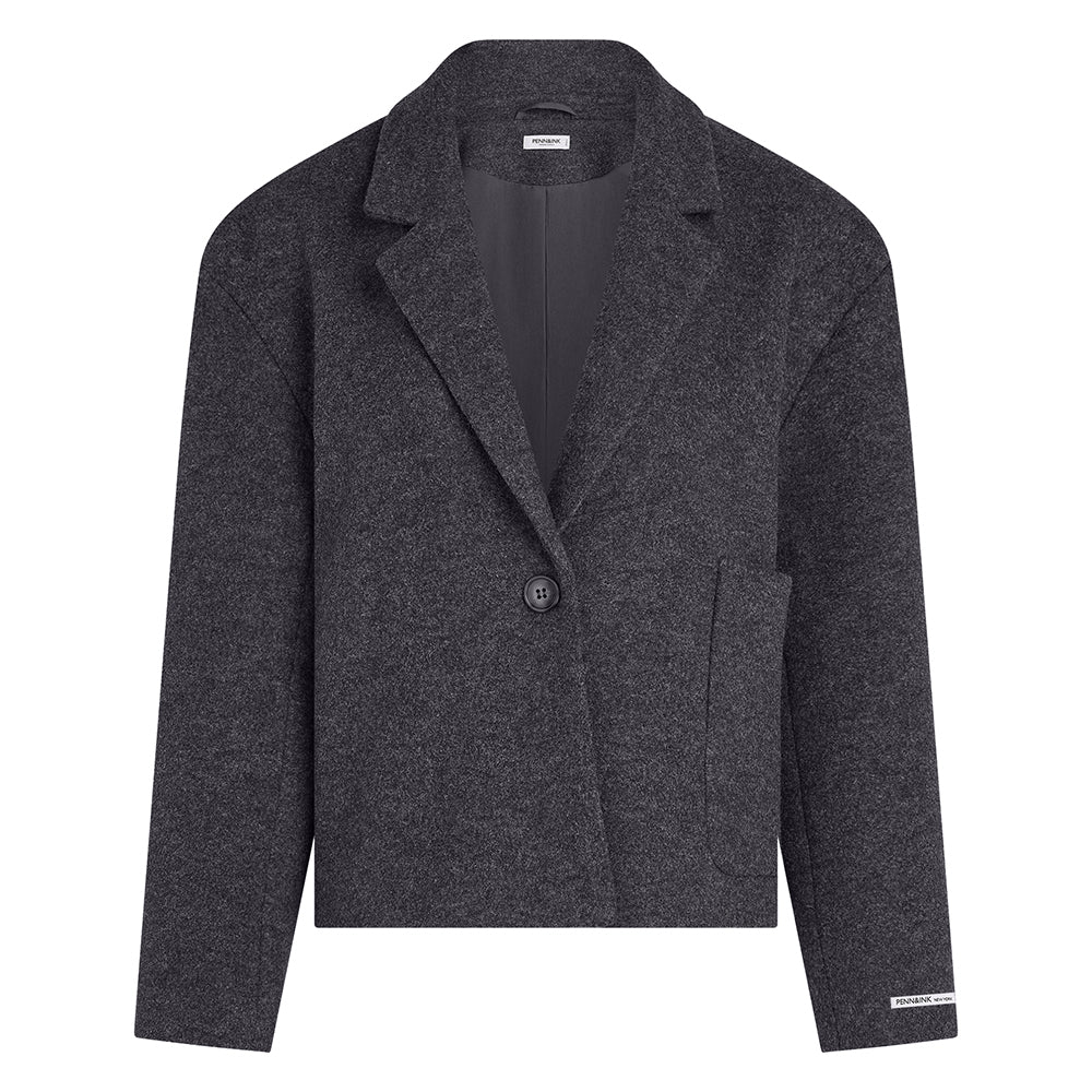 PENN&INK N.Y Blazer-Jacke Anthrazit Wollmischung Melange-Optik Relaxed-Fit Gefüttert
