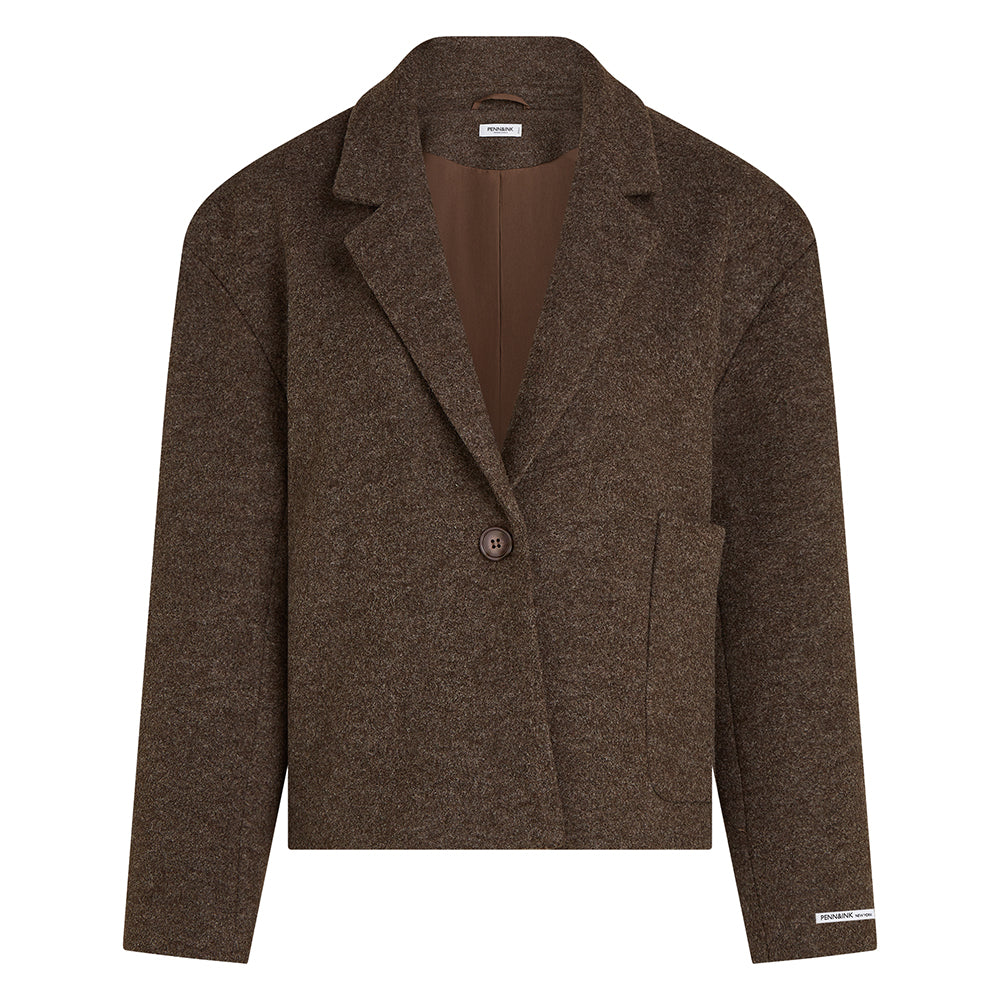 PENN&INK N.Y Blazer-Jacke Braun Wollmischung Melange-Optik Relaxed-Fit Gefüttert