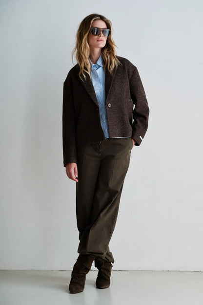 PENN&INK N.Y Blazer-Jacke Braun Wollmischung Melange-Optik Relaxed-Fit Gefüttert Model 4