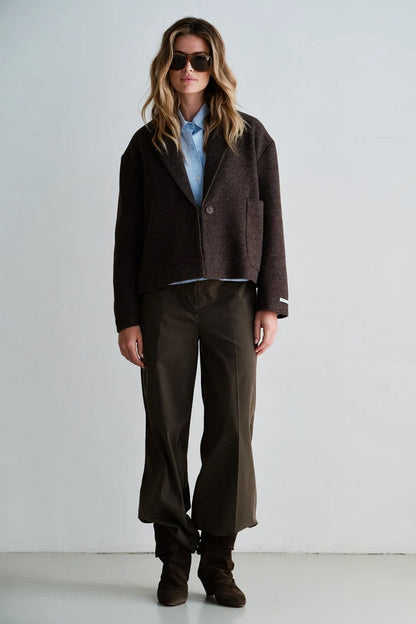 PENN&INK N.Y Blazer-Jacke Braun Wollmischung Melange-Optik Relaxed-Fit Gefüttert Model 5