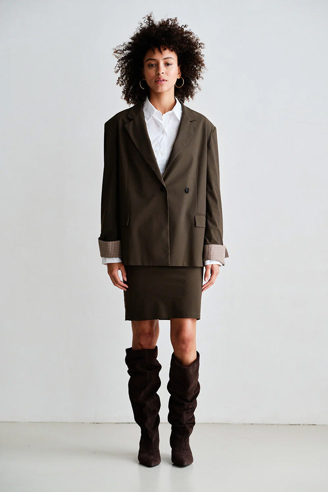 PENN&INK N.Y Blazer Braun Anthrazit Travel-Quality Relaxed-Fit Karo-Manschetten Model 4