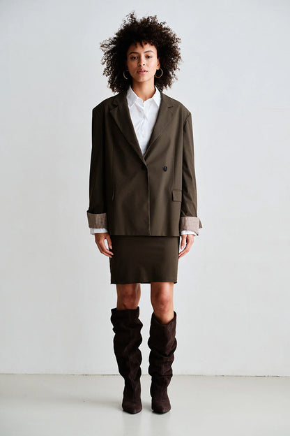PENN&INK N.Y Blazer Braun Anthrazit Travel-Quality Relaxed-Fit Karo-Manschetten Model 4