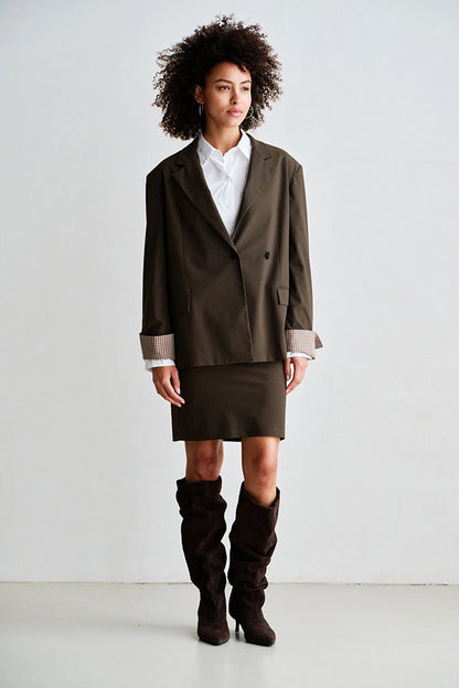 PENN&INK N.Y Blazer Braun Anthrazit Travel-Quality Relaxed-Fit Karo-Manschetten Model 5