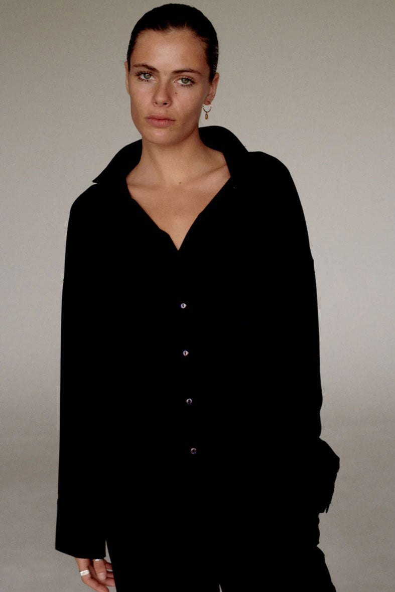 PENN&INK N.Y Bluse Langarm Casual Fit Travel-Quality Schwarz Model