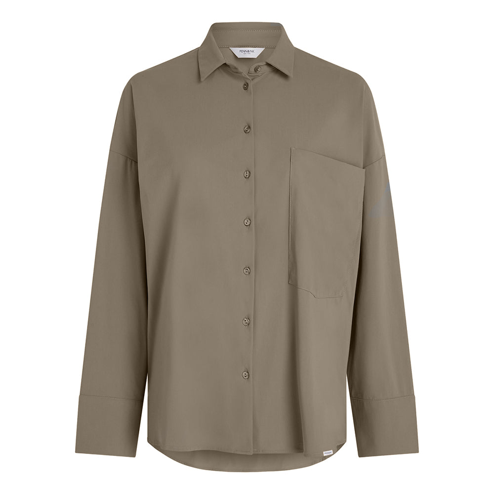 PENN&INK N.Y Bluse Langarm Casual Fit Travel-Quality Taupe