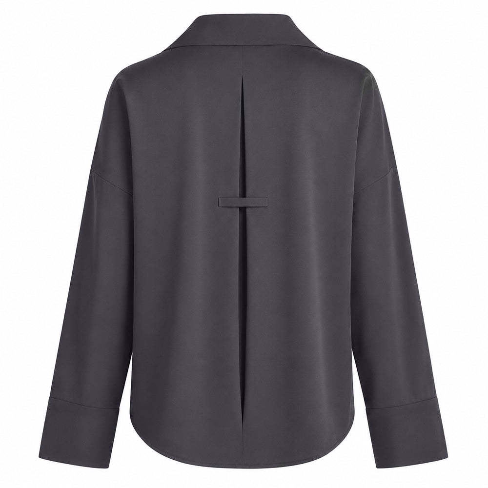PENN&INK N.Y Bluse Anthrazit Travel-Quality Regular-Fit Hemdkragen Verlängertes Rückenteil Rückseite