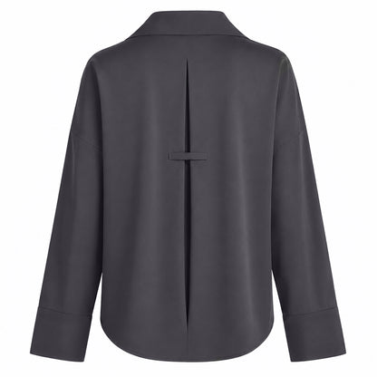 PENN&INK N.Y Bluse Anthrazit Travel-Quality Regular-Fit Hemdkragen Verlängertes Rückenteil Rückseite