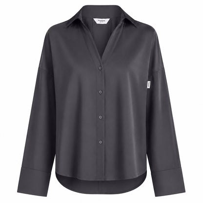 PENN&INK N.Y Bluse Anthrazit Travel-Quality Regular-Fit Hemdkragen Verlängertes Rückenteil