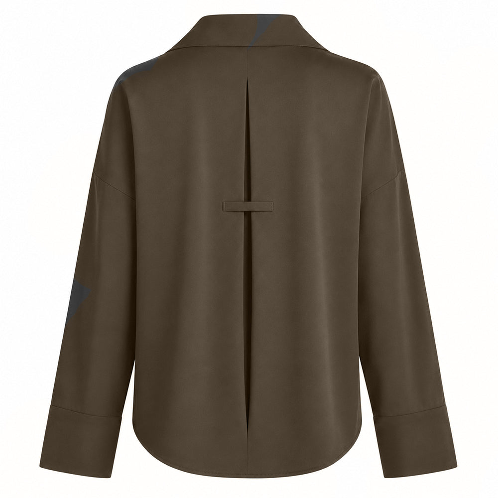 PENN&INK N.Y Bluse Braun Travel-Quality Regular-Fit Hemdkragen Verlängertes Rückenteil Rückseite