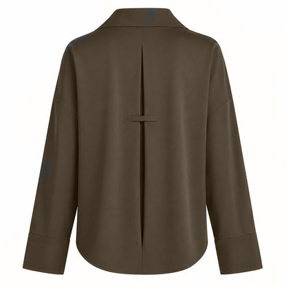 PENN&INK N.Y Bluse Braun Travel-Quality Regular-Fit Hemdkragen Verlängertes Rückenteil Rückseite