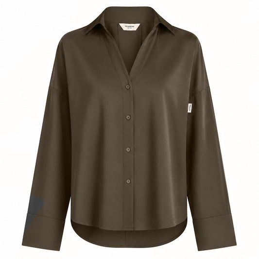 PENN&INK N.Y Bluse Braun Travel-Quality Regular-Fit Hemdkragen Verlängertes Rückenteil