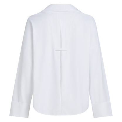 PENN&INK N.Y Bluse Weiß Travel-Quality Regular-Fit Hemdkragen Verlängertes Rückenteil Rückseite