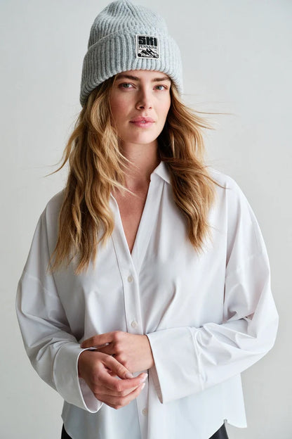 PENN&INK N.Y Bluse Weiß Travel-Quality Regular-Fit Hemdkragen Verlängertes Rückenteil Model