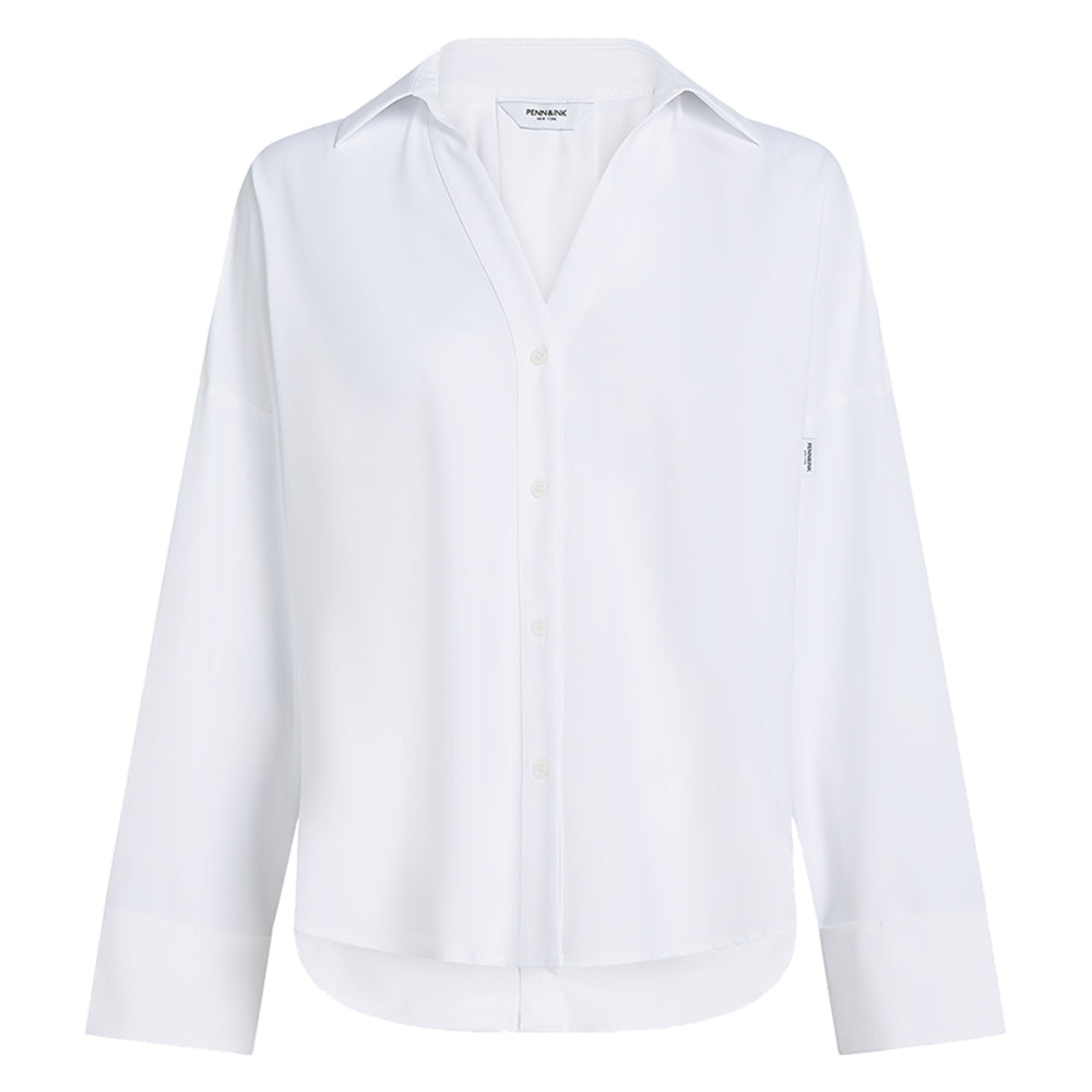 PENN&INK N.Y Bluse Weiß Travel-Quality Regular-Fit Hemdkragen Verlängertes Rückenteil