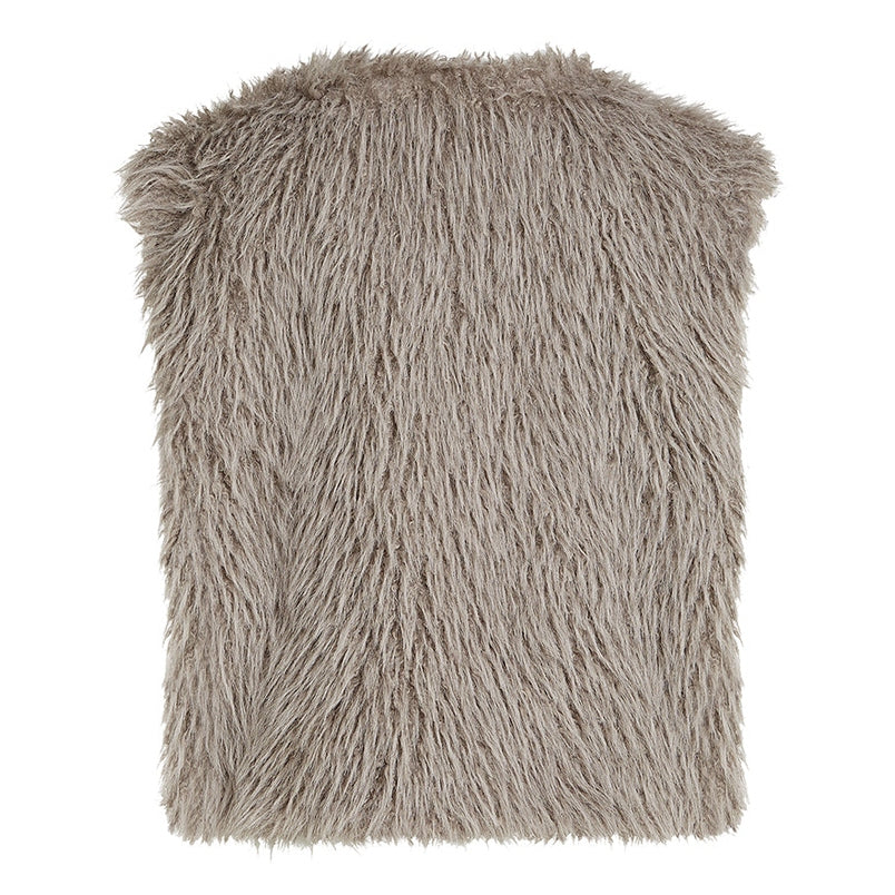 Ärmellose Weste Fake-Fur Boho 100% Polyester Kunstfell Lammfell-Optik Grau Grey Rückseite