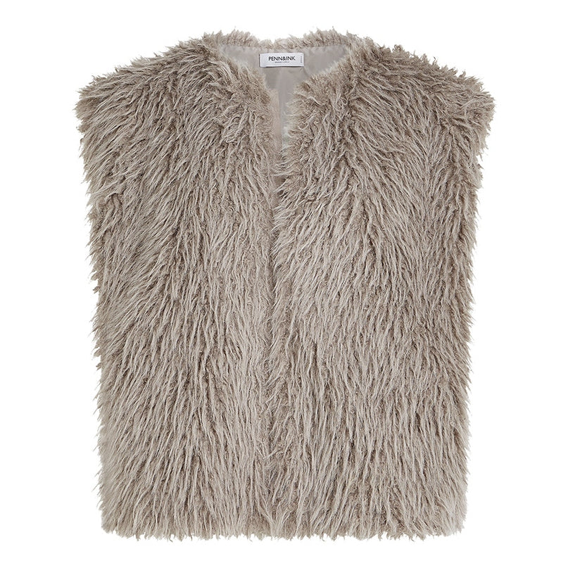 Ärmellose Weste Fake-Fur Boho 100% Polyester Kunstfell Lammfell-Optik Grau