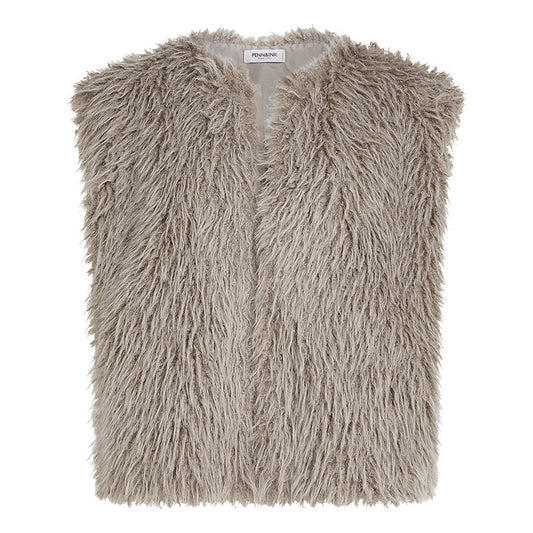Ärmellose Weste Fake-Fur Boho 100% Polyester Kunstfell Lammfell-Optik Grau