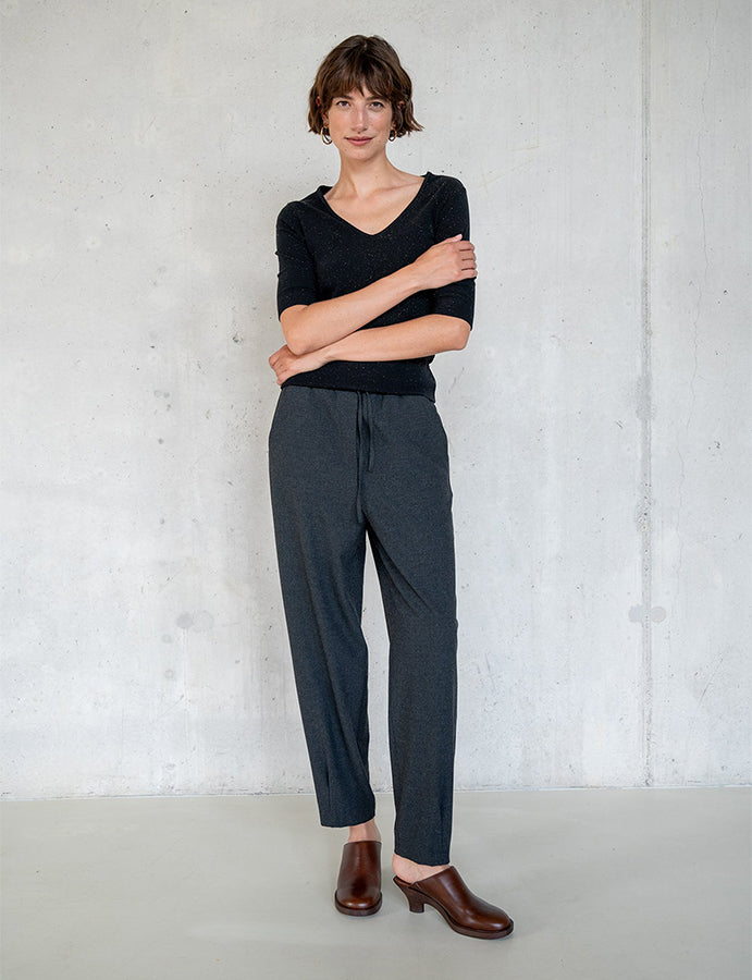 PENN&INK N.Y Hose Jogpants-Style Anthrazit Meliert Viskose-Mix Bindeband Model 3